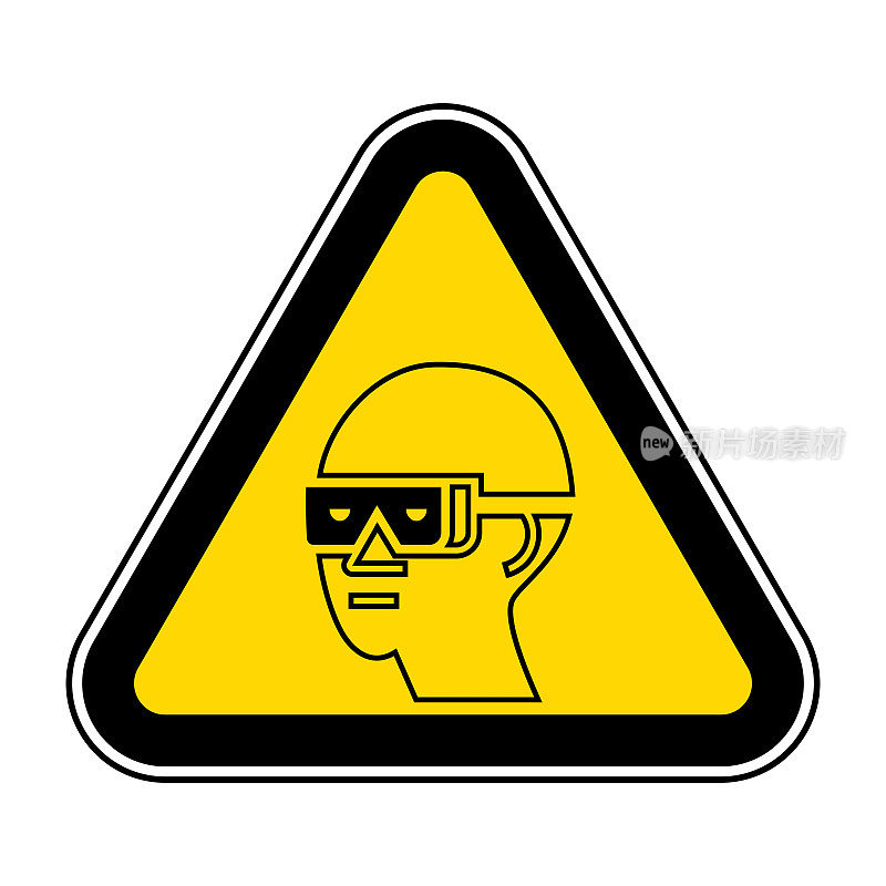 警告标志需要保护眼睛，标志在白色背景上隔离