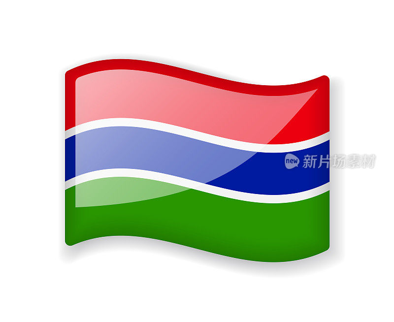 冈比亚旗-波浪旗明亮光泽的图标。