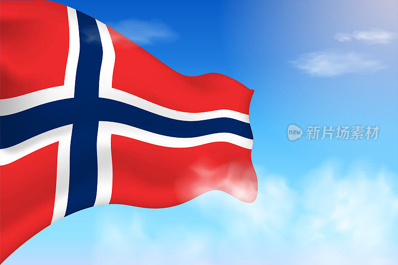 挪威国旗飘扬在云端。