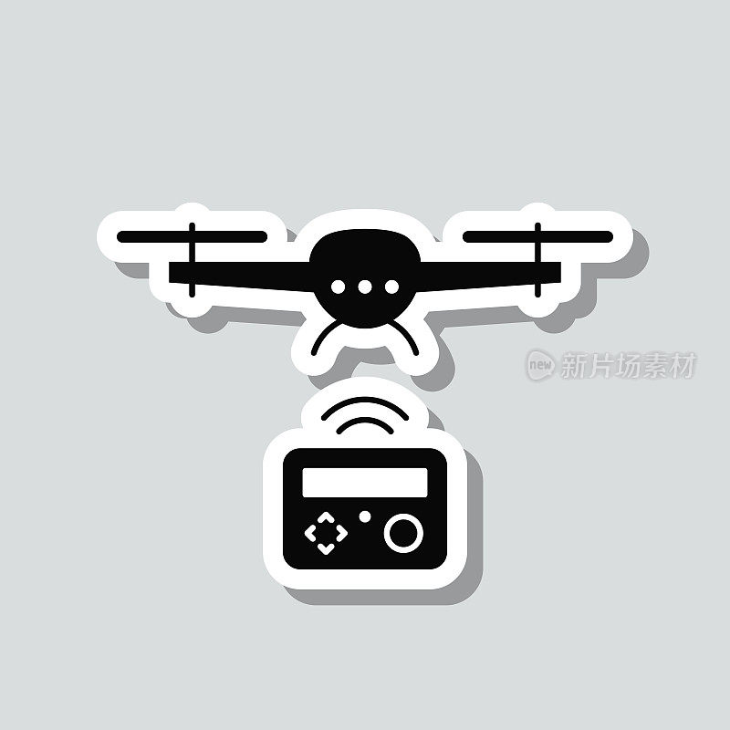 遥控飞行无人机。图标贴纸在灰色背景