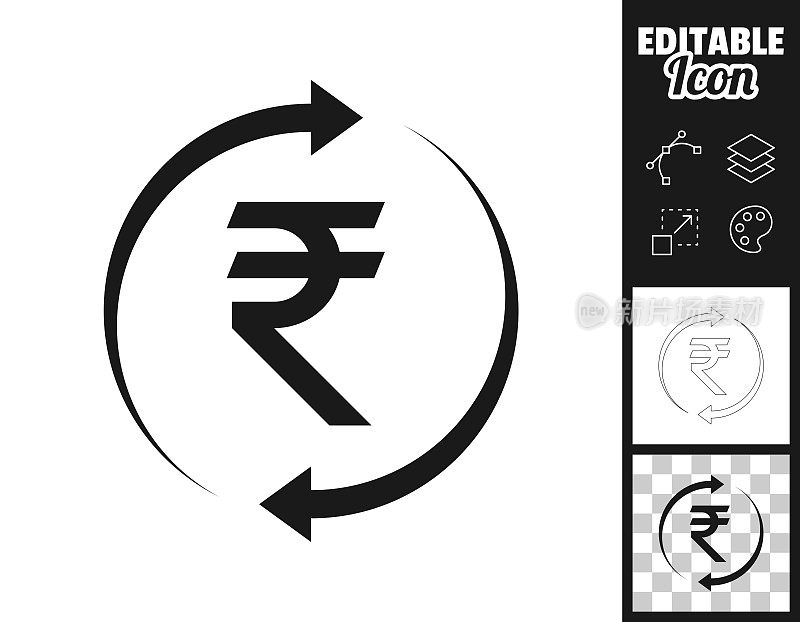 兑换和转移印度卢比。图标设计。轻松地编辑