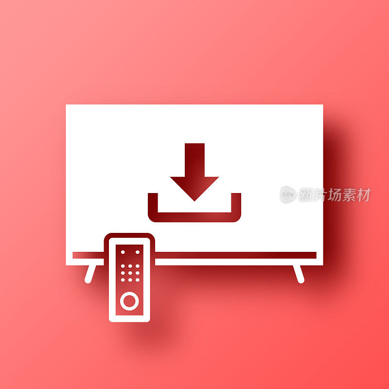 从电视上下载。图标在红色背景与阴影