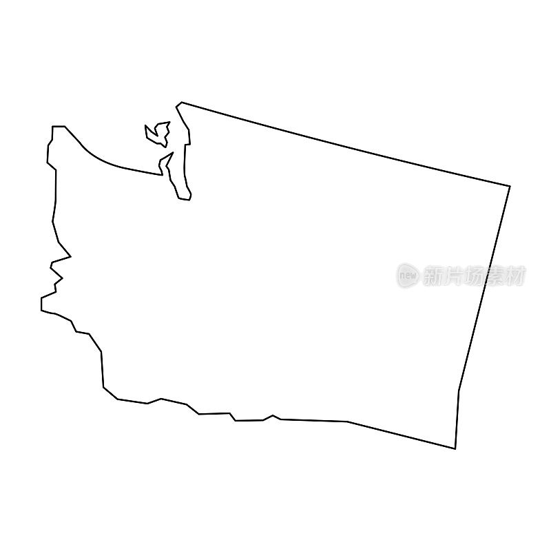 华盛顿地图。华盛顿线性风格。线性图标