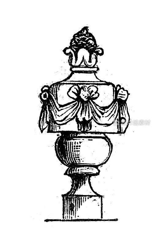 古董雕刻插画:花瓶