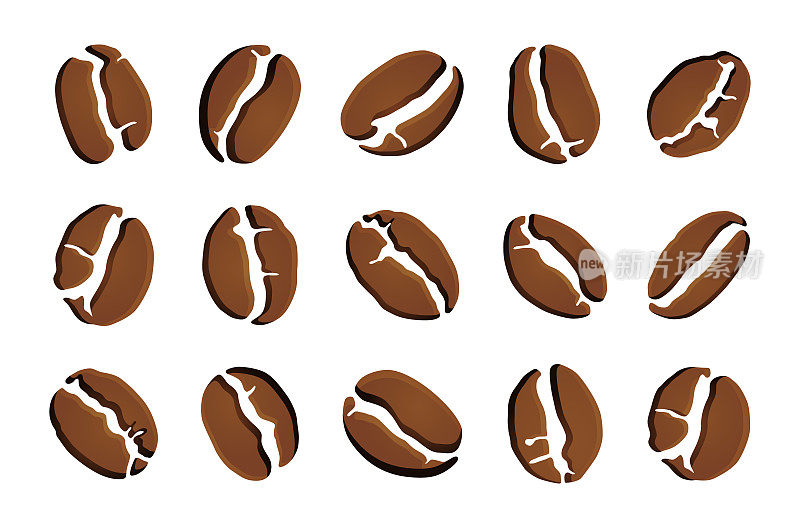 咖啡豆图标集。咖啡制造，咖啡馆和餐馆的咖啡豆矢量插图