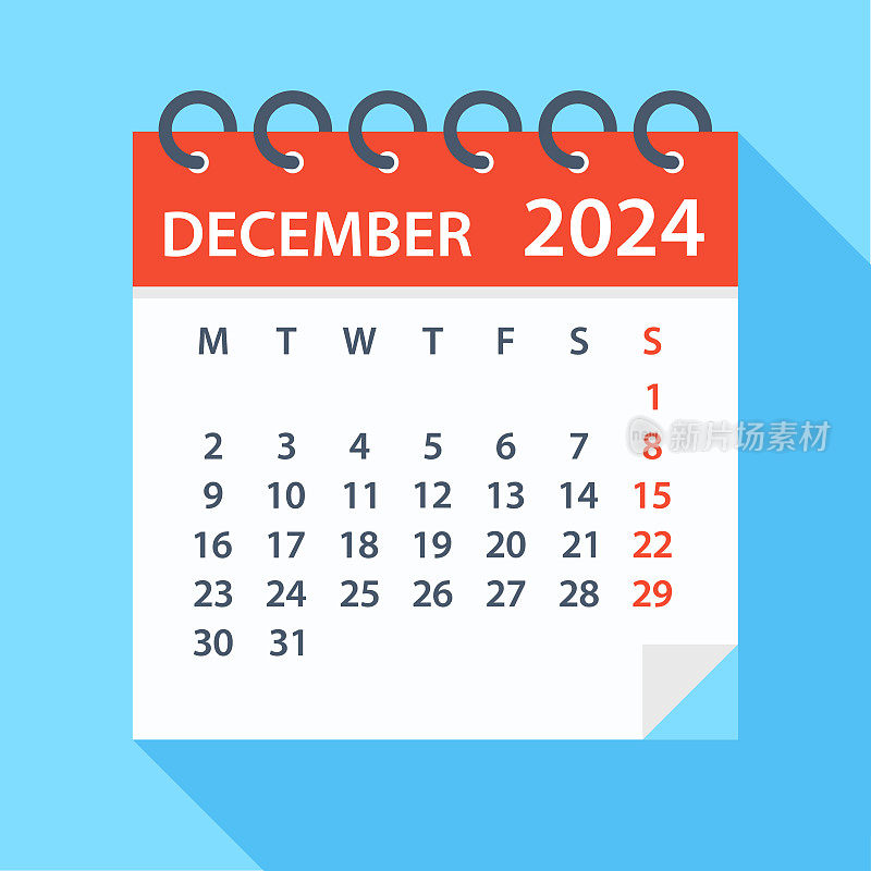 2024年12月-日历。一周从周一开始