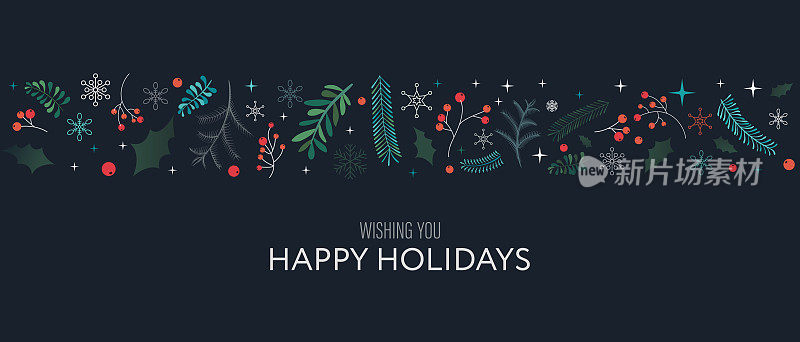 冬天的背景与浆果枝。圣诞插图。