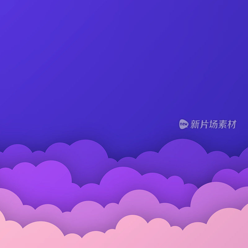 紫色的天空与云彩-剪纸背景-时尚的3D设计