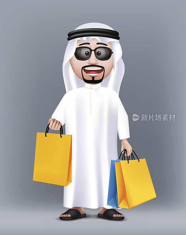 逼真的3D富有沙特阿拉伯人角色穿着