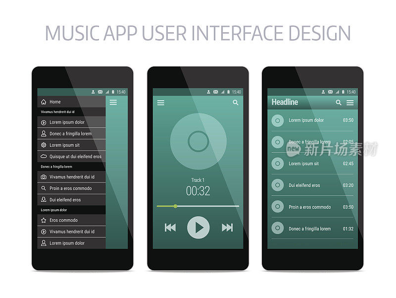 音乐现代应用的用户界面设计。