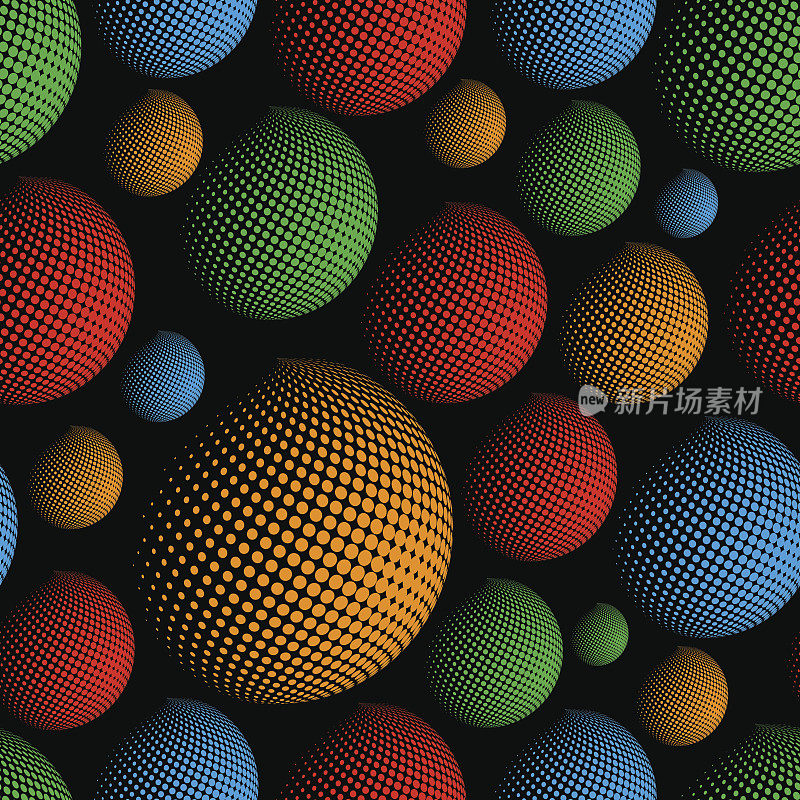 深色半色调球体抽象设计元素无缝图案eps10