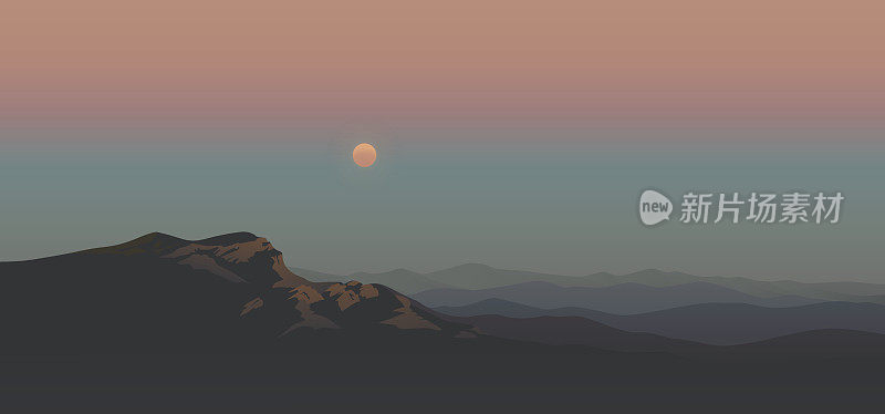 沙漠中的夕阳。向量的背景。横幅。海报