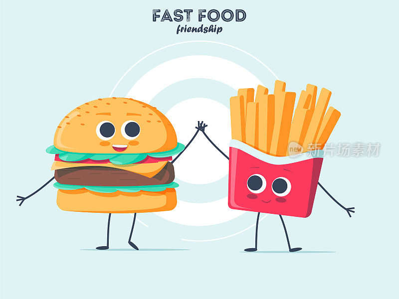 复古食物海报设计与汉堡和薯条的特点。