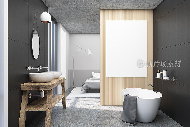 灰色的浴室，卧室，海报