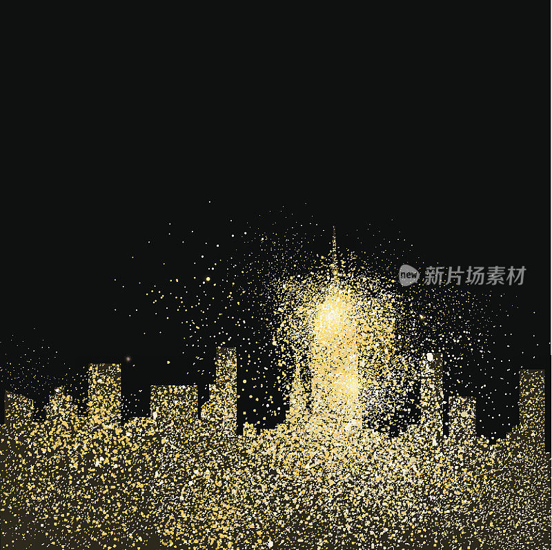 城市天际线黄金闪光艺术概念插图