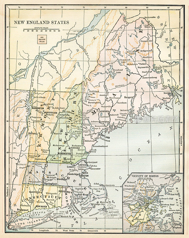 1888年新英格兰地图