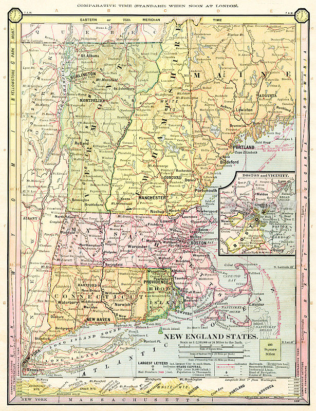 新英格兰地图，1886年