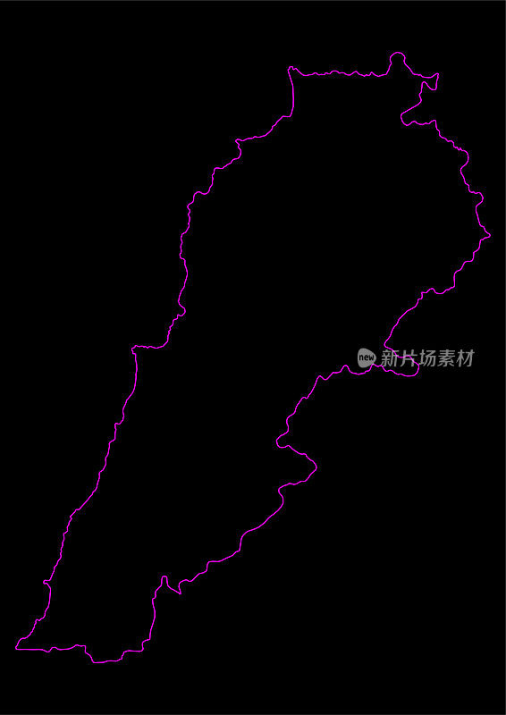 黑色背景下的黎巴嫩霓虹地图