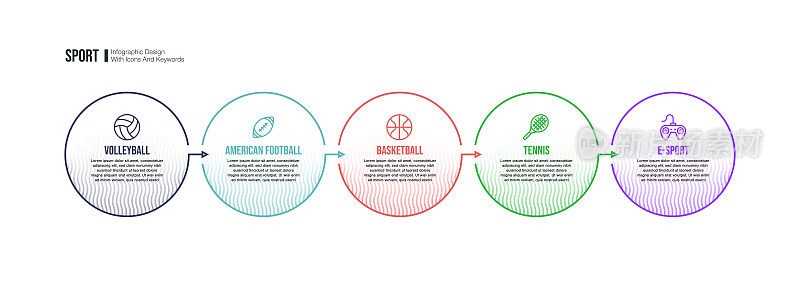 信息图表设计模板与体育关键字和图标