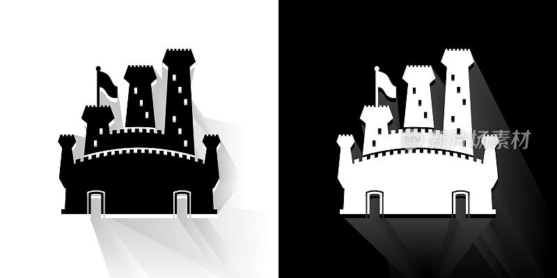 城堡黑白图标与长影子