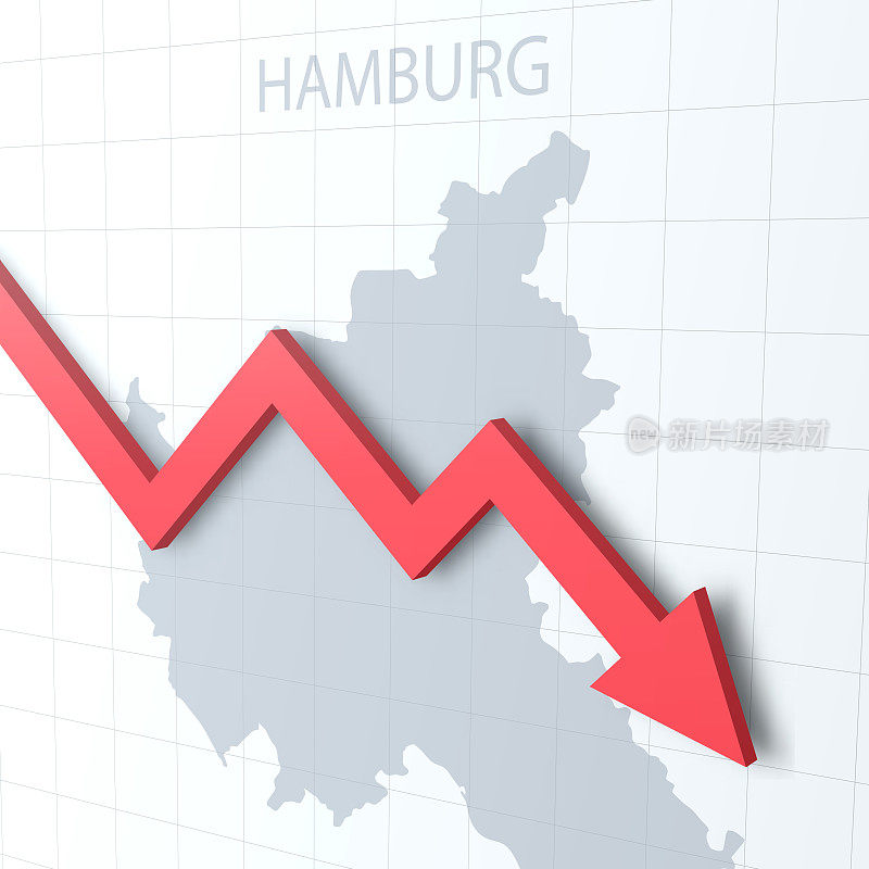 坠落的红色箭头与汉堡地图的背景
