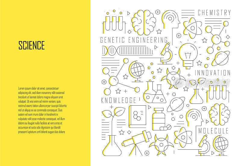 科学相关线设计风格网页横幅矢量插图