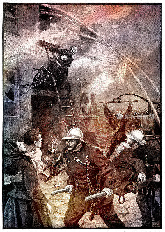 1896年，消防员在德国Durlach市攻击大火