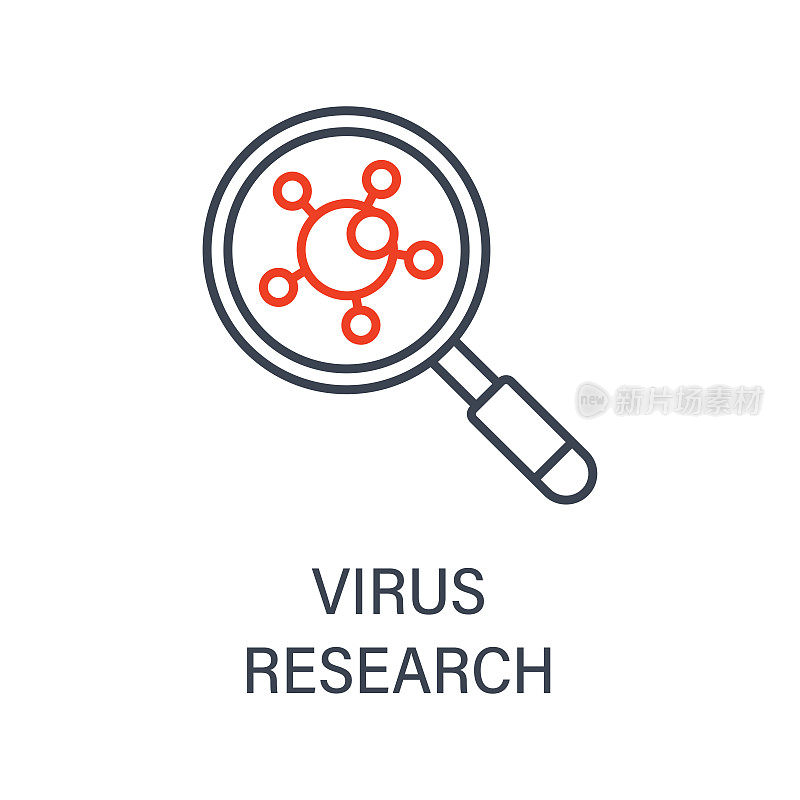 病毒研究放大镜图标。冠状病毒矢量图