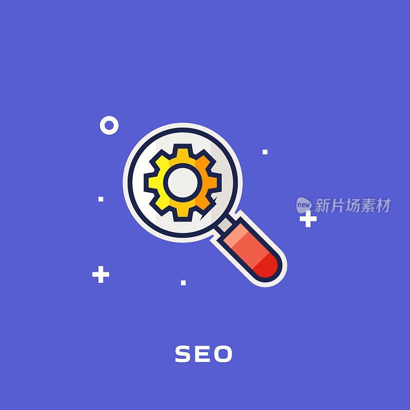 SEO平面线图标，轮廓矢量符号插图。