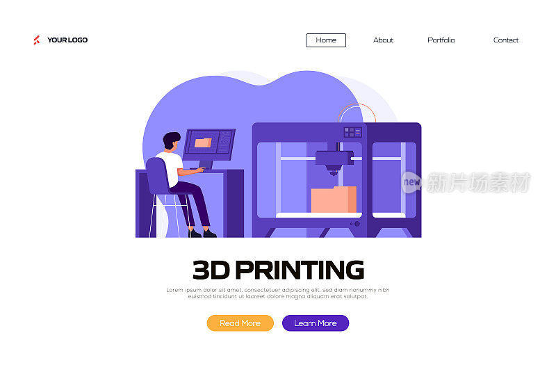 3D打印技术概念矢量插图网站横幅，广告和营销材料，在线广告，商业演示等。