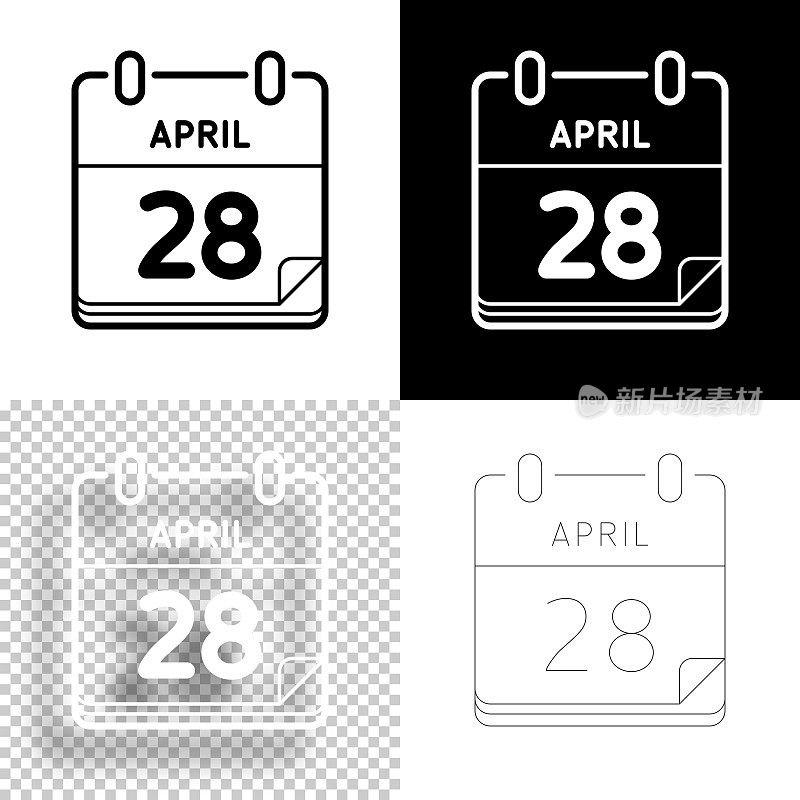 4月28日。图标设计。空白，白色和黑色背景-线图标