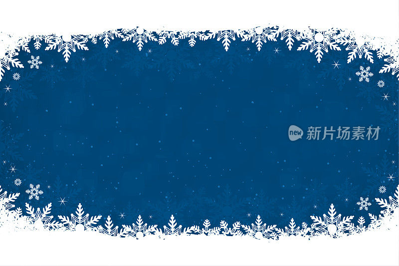 闪闪发光的圣诞矢量背景在深蓝色与白色的雪花在顶部和底部