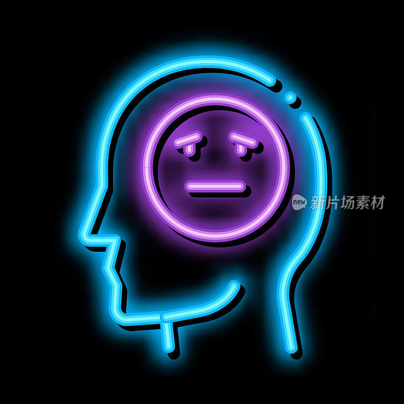 男人忧郁的笑脸霓虹灯图标插图