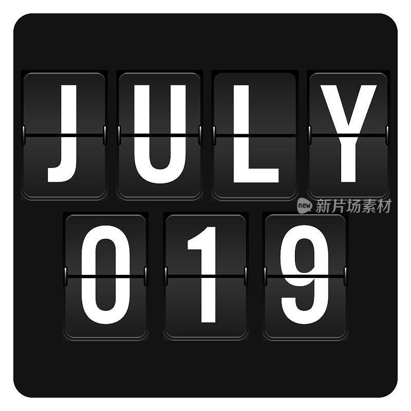 7月19日-每日日历和黑色翻转记分板数字计时器与日期