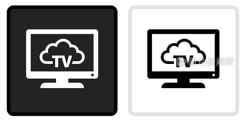 电视云计算图标上的黑色按钮与白色滚动