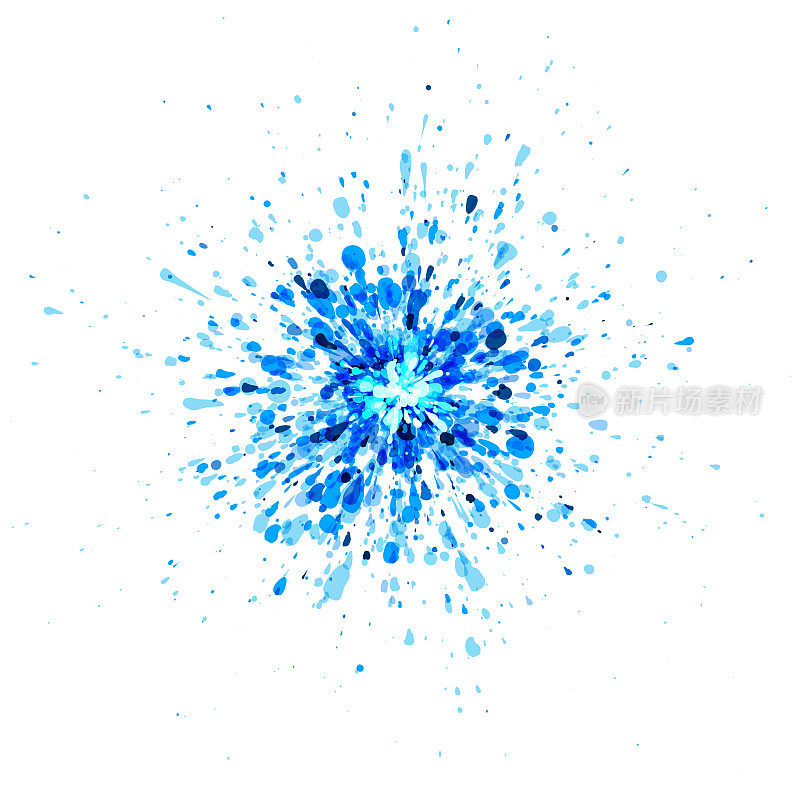 白色背景上的蓝色飞溅