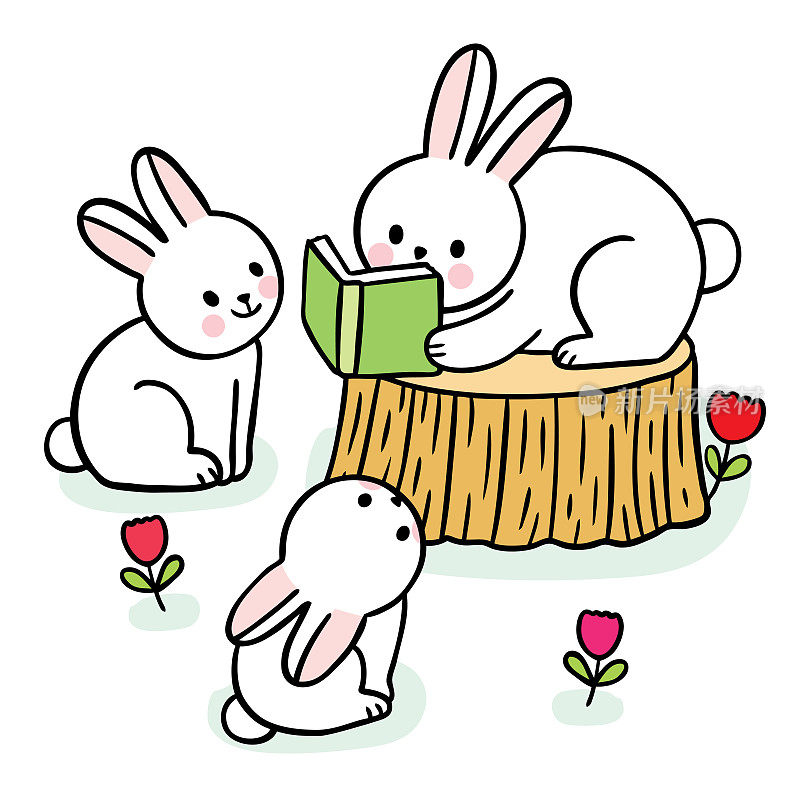 卡通可爱的兔子读书矢量。
