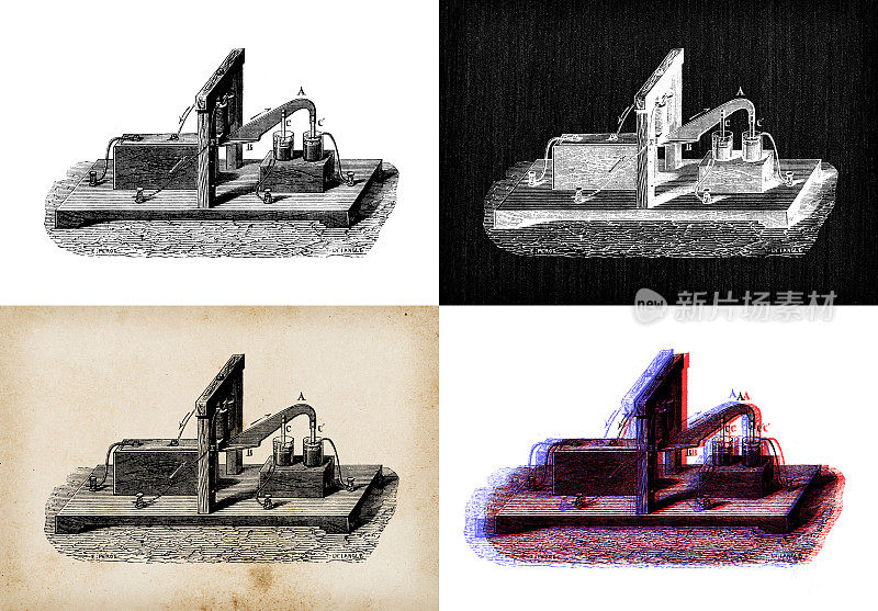 科学发现的古董插图，电和磁:福柯机器