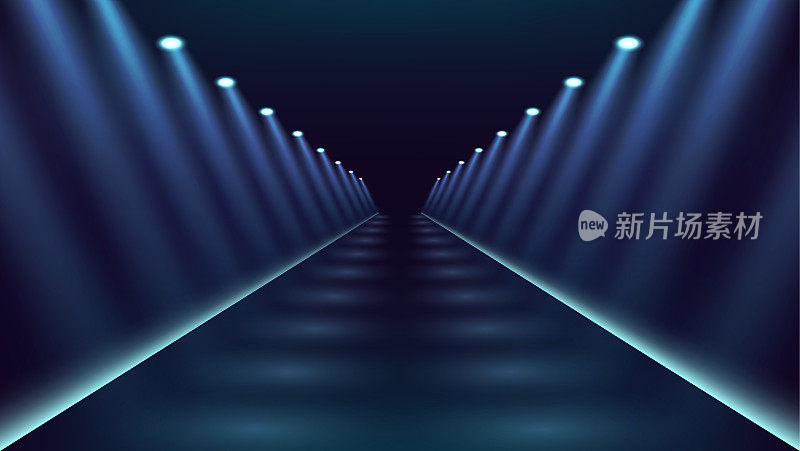霓虹灯隧道灯光走廊。无尽的视觉错觉入口。发光的线条，虚拟的现实路径