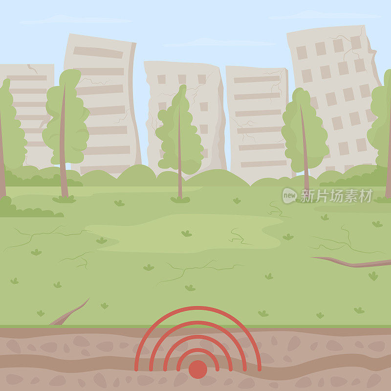 地震活动在城市公园平面彩色矢量插图