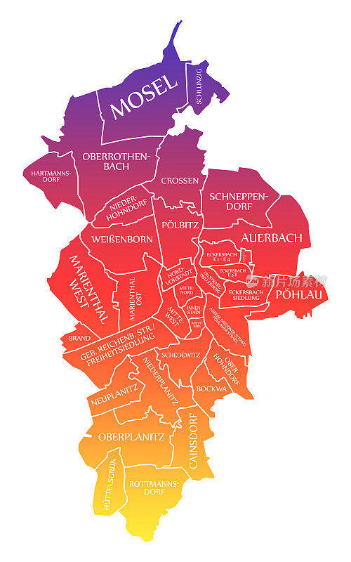 兹威考城市地图德国德标彩虹彩色插图