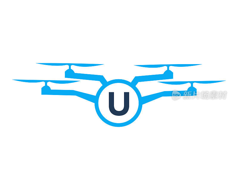 无人机徽标设计的字母U概念。摄影无人机矢量模板