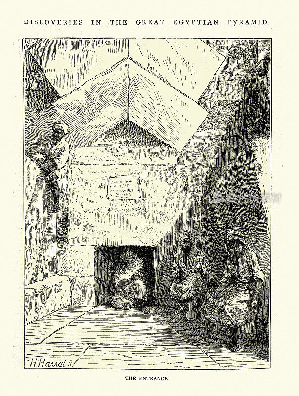 大埃及金字塔画廊的入口，十九世纪七十年代，维多利亚考古学家