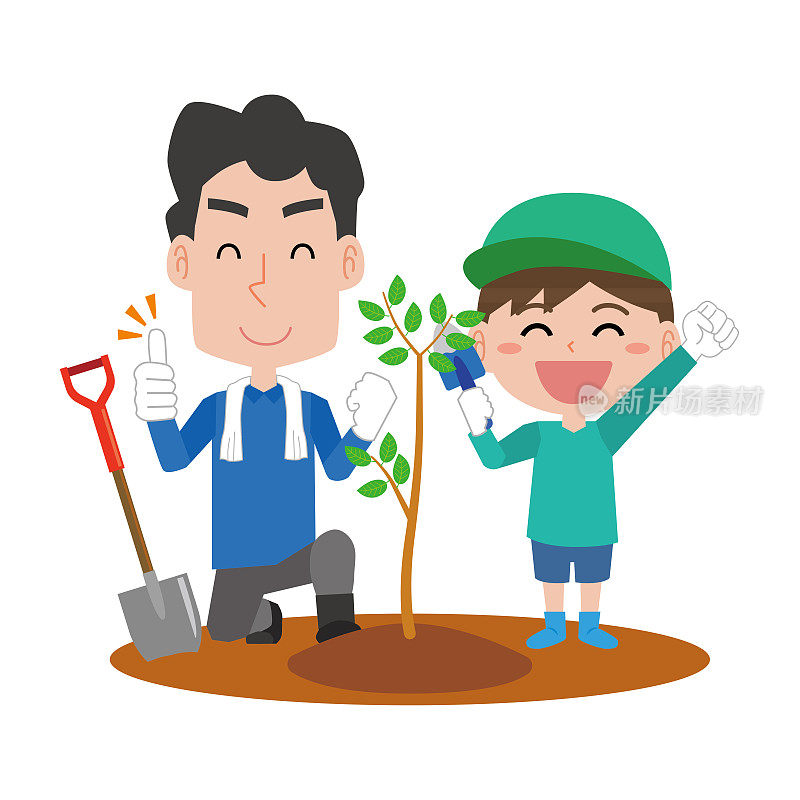 父母和孩子植树