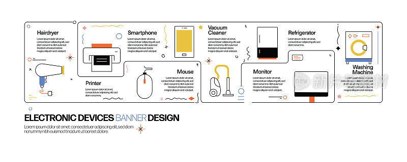 电子设备概念，线风格矢量插图