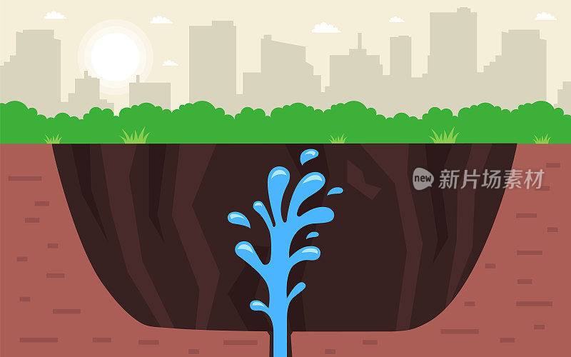 挖个坑来取水。平面向量插图。
