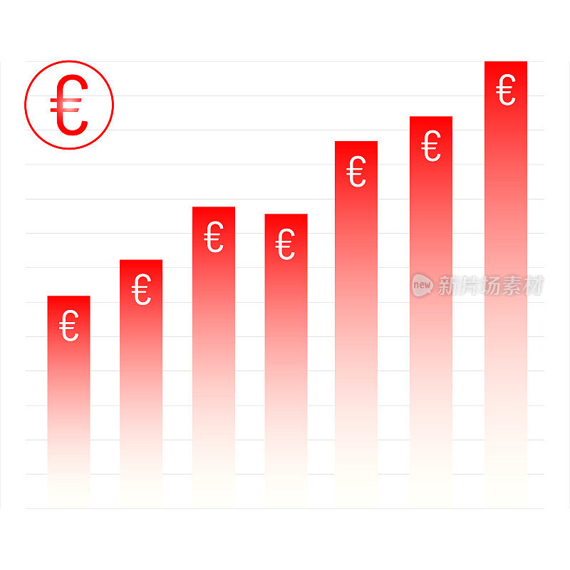 欧元在全球货币市场上涨。欧元货币图表矢量股票插图。
