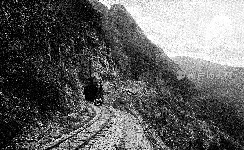 在圣路易斯市马德雷山脉的墨西哥中央铁路火车Potosí，墨西哥，19世纪