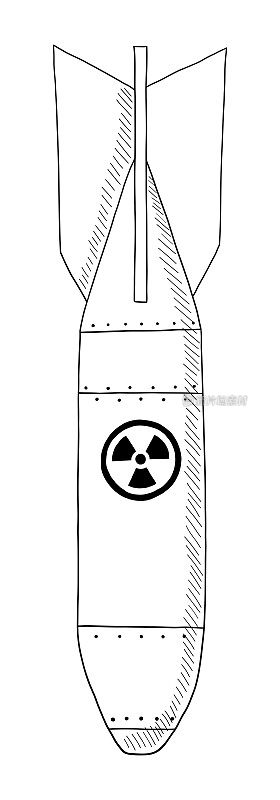 矢量黑白轮廓插图的一枚核弹