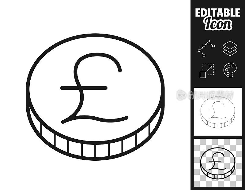 英镑的硬币。图标设计。轻松地编辑